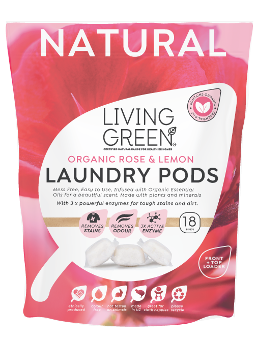 Living Green Natural Laundry Pods, Rose + Lemon, 18 Pack
